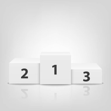 Gerçekçi vektör 3d beyaz kazanan podyum Closeup beyaz arka plan üzerinde izole. Zafer, Ödülü Kaide. İlk, ikinci, üçüncü. Tasarım şablonu