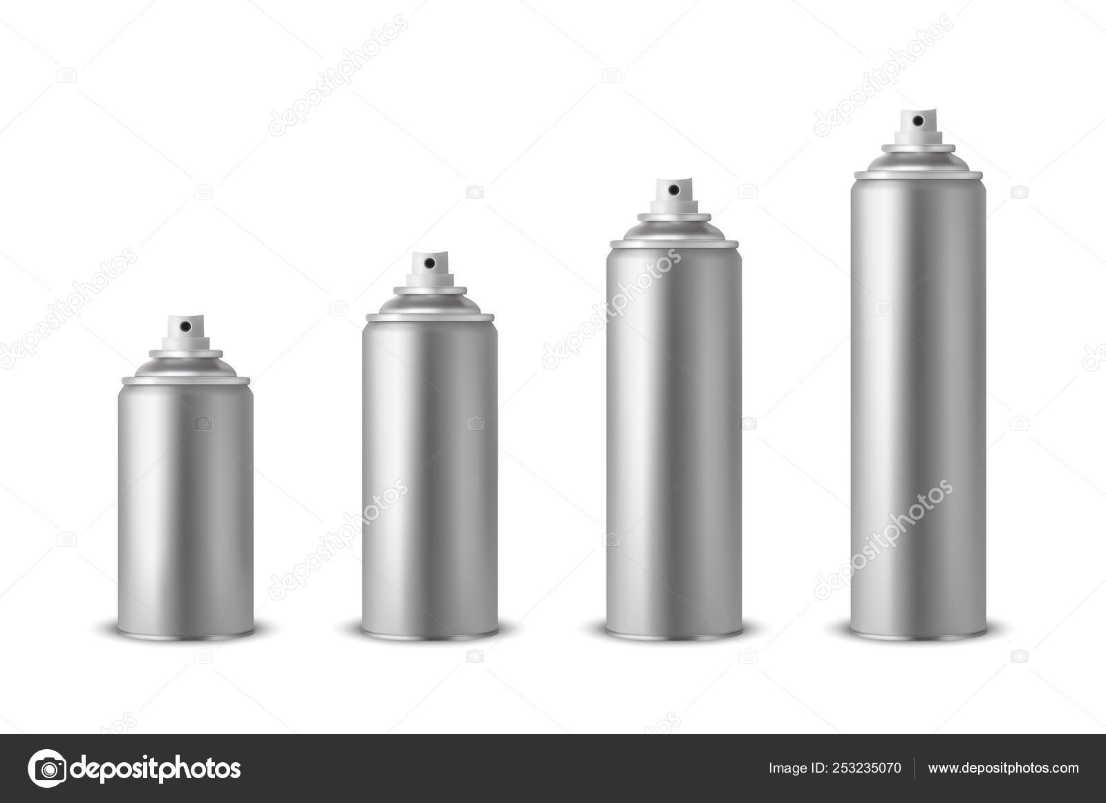 벡터 3d 현실 실버 빈 스프레이 수, 스프레이 용기 흰색 배경에 고립 된 근접 촬영 설정 합니다. 디자인 서식 파일의 스프레이 수  있습니다 모의 최대, 패키지, 광고, 헤어 스프레이, 탈취 제 등, image size:1600x1163