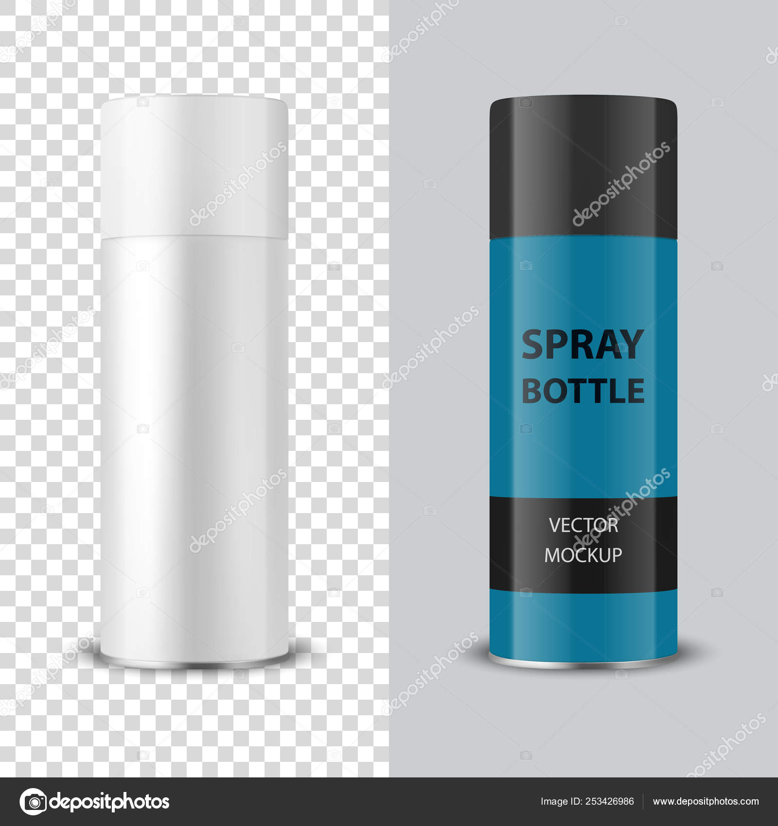 Download Vector 3d Realistic White Blank Spray Can Spray Bottle With Cap Closeup Isolated On Transparent Background Design Template Of Sprayer Can For Mock Up Package Advertising Hairspray Deodorant Etc Vector Image