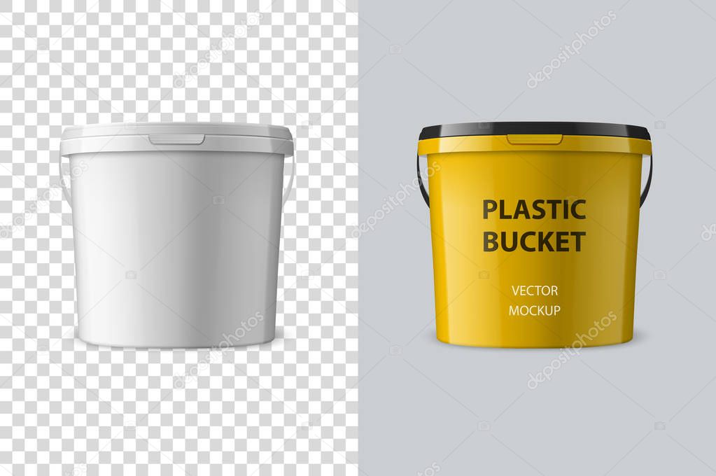 Vector Realistic 3d White Plastic Bucket for Food Products, Paint, Foodstuff, Adhesives, Primers, Putty Isolated. Design Template of Packagin for Mockup. Front view