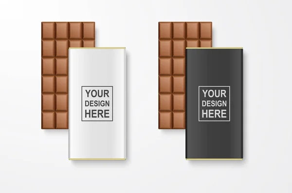 Векторний 3d реалістичний білий і чорний порожній шоколадний бар пакет Набір крупним планом ізольований на білому тлі. Шаблон дизайну обгортки для упаковки, макетів, реклами. Вид зверху — стоковий вектор