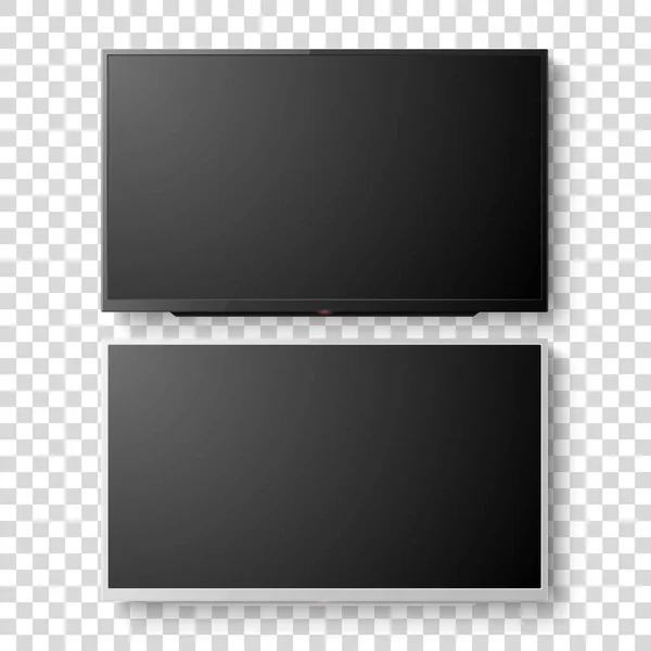 Vektoros 3d reális fehér és fekete üres Tv-képernyőn. Modern Lcd Led Panel beállítása Vértes elszigetelt átlátszó háttér. A nagy számítógép idegen rádióadást figyel bemutatás a makett tervezősablon — Stock Vector