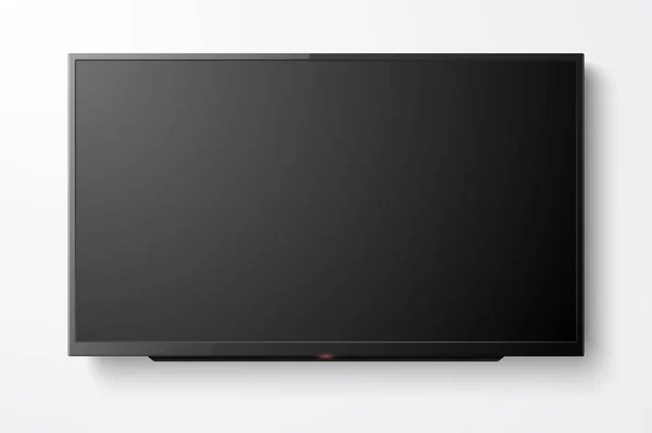 Vector 3d Realistic Black Blank TV Screen. Moderno set pannello LCD LED Primo piano isolato su sfondo bianco. Modello di design del display per monitor per computer di grandi dimensioni per Mockup — Vettoriale Stock