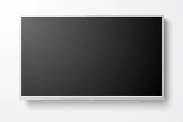 Vector 3d Realistic White Blank TV Screen. Modern LCD LED Panel Set Closeup Isolated on White Background. Design Template of Large Computer Monitor Display for Mockup — Stock Vector