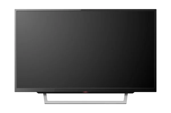 Vektör 3D gerçekçi siyah boş Tv Screenon standı. Modern Lcd Panel kümesi Closeup beyaz arka plan üzerinde izole yol açtı. Büyük bilgisayar sınıf başkanı göstermek için Mockup tasarım şablonu — Stok Vektör