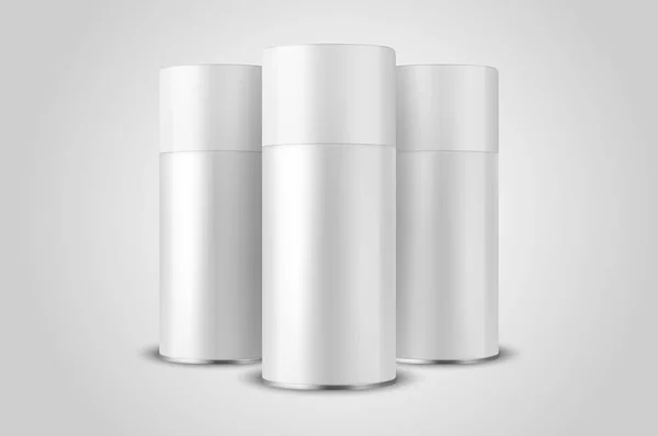 Vector 3d Realistico Bianco Blank Spray Can, Set di bottiglie Isolato su sfondo bianco. Modello di progettazione di spruzzatore può per finto, pacchetto, pubblicità, lacca per capelli, deodorante ecc — Vettoriale Stock