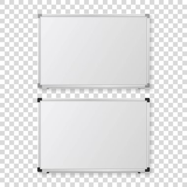 Marker, Yuvarlak Mıknatıslar ve Board Sünger Seti ile Vektör 3d Gerçekçi Boş Manyetik Beyaz Tahta, Closeup İzole. Mockup, Sunumlar, Eğitim için Tasarım Şablonu. Eğitim Kavramı