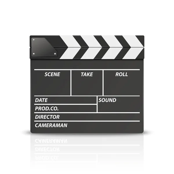 Vektor 3D realistisk tom stängd film film klappa styrelsen ikonen närbild isolerad på vit bakgrund. Formgivningsmall av Clapperboard, slapstick, filmskapande enhet. Vy framifrån — Stock vektor