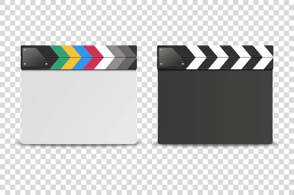 Vector 3d Realistic Closed White and Black Blank Film Clap Board Icon Set Closeup Isolated on Transparent Background. Дизайн шаблона клапана, клапана, изготовление девайса. Вид спереди — стоковый вектор