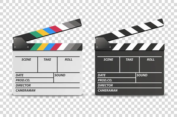 Vector 3d Revic открыл доску с белыми и черными иконами Movie Film Clap, изолированную на светлом фоне. Дизайн шаблона клапана, клапана, изготовление девайса. Вид спереди — стоковый вектор