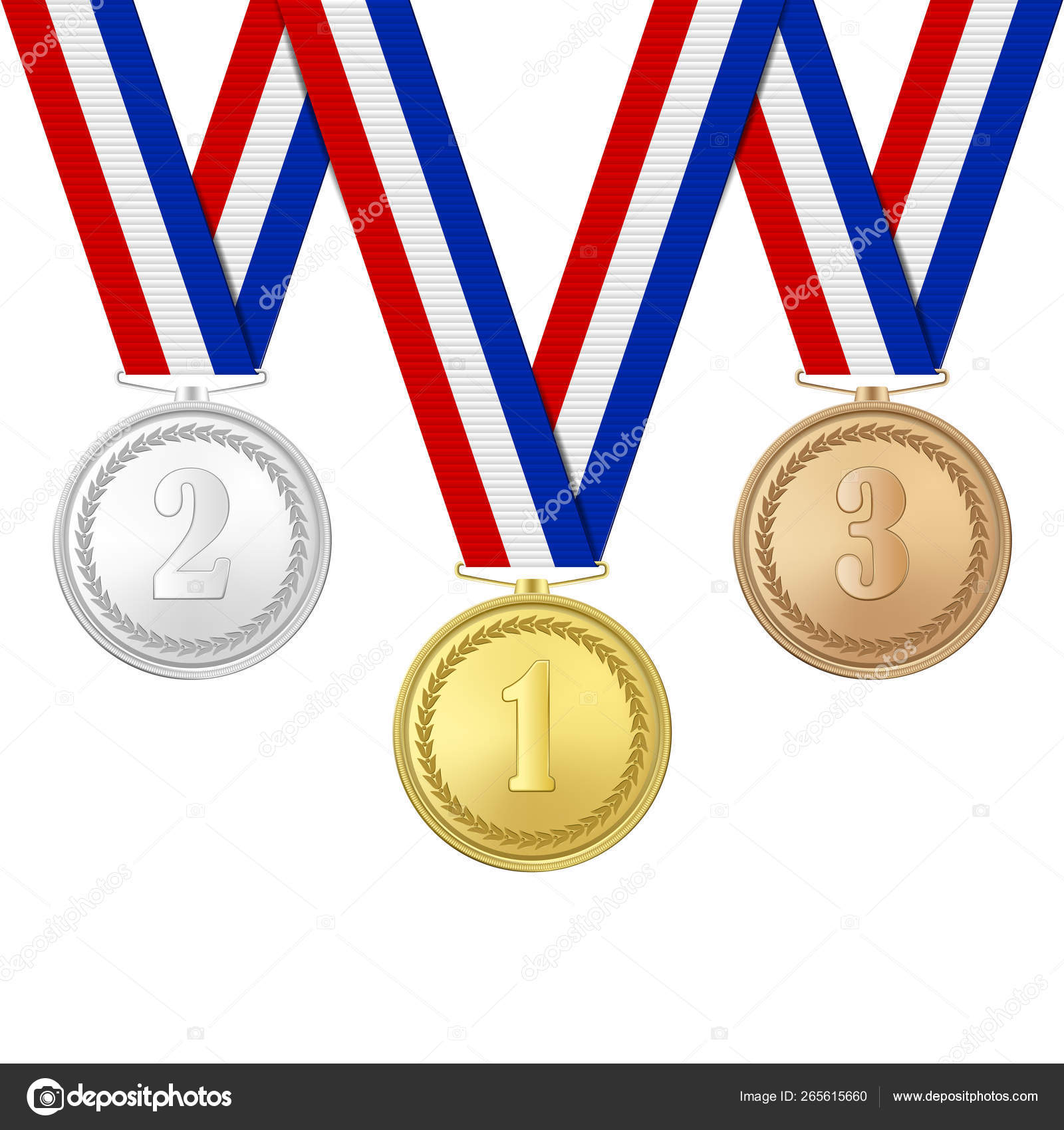 Oro, plata, medallas de bronce. Medalla de premio 3d por 1º, 2º