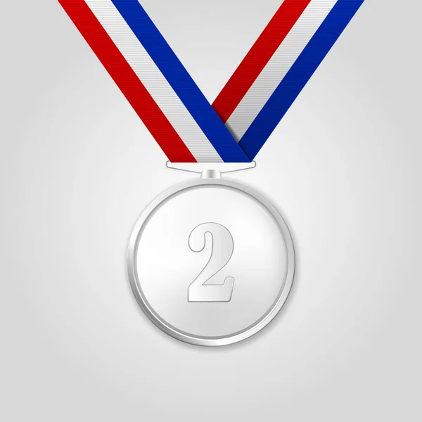 Medaglia Vector 3d Realistic Silver Award con nastro colorato isolato su sfondo bianco. Il Secondo Posto, Premio. Torneo sportivo, concetto di vittoria — Vettoriale Stock