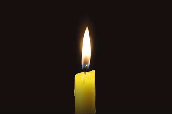 Вектор 3d Refleic One Оранжевый парафин или Восковая горящая свеча Изолированная на темном или черном фоне. Flame at Night — стоковый вектор
