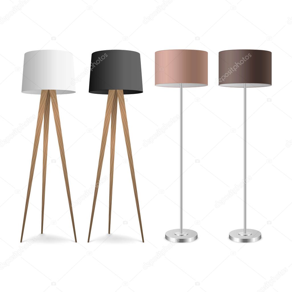 Vector 3d Realistic Render Lamp Set Closeup Isolated on White Background. Floor Lamps. Template of Electric Torchere for Interior Design, Energy Furniture. Home Equipment in Simple Modern Style.