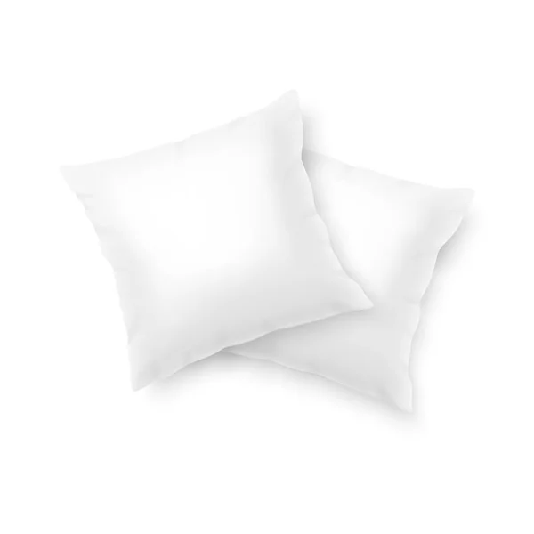 Вектор 3d Render Two Square Blank White Soft Pillows Cup Isolated on White Foundation. Дизайн шаблона для графики и макета. Вид сверху — стоковый вектор