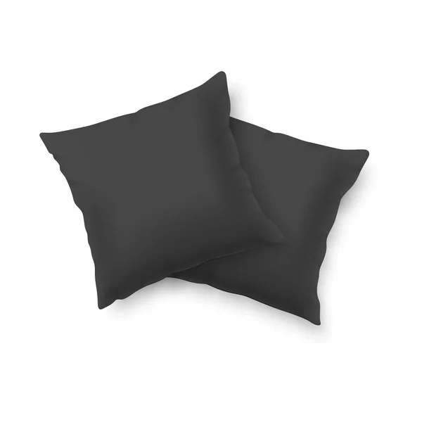 Vector 3d Realistic Render Two Square Blank Black Soft Pillows Closeup Terisolasi di White Background. Templat Desain untuk Grafis dan Mockup. Tampilan Atas - Stok Vektor