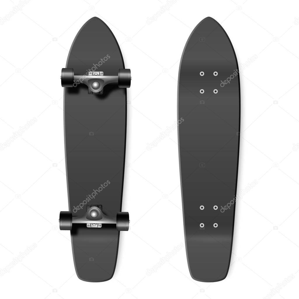 Download Skateboarding Vector Realistic 3d Render Blank Black Skateboard Icon Set Closeup Isolated On White Background Design Template Of Skate Board Showing The Top And Bottom For Mockup Top View Premium Vector PSD Mockup Templates
