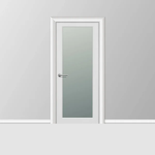 Vector realista 3d simple puerta cerrada blanca moderna con marco en la pared gris en la habitación vacía. Elemento de diseño de interiores. Plantilla de diseño para gráficos — Vector de stock