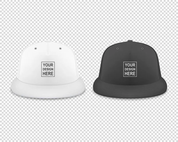 Vector 3d Realistic Render White and Black Blank Baseball Snapback Cap Icon Set Closeup Isolated on Transparent Background. Design Template for Mock-up, Branding, Advertise. Front View — Stock Vector