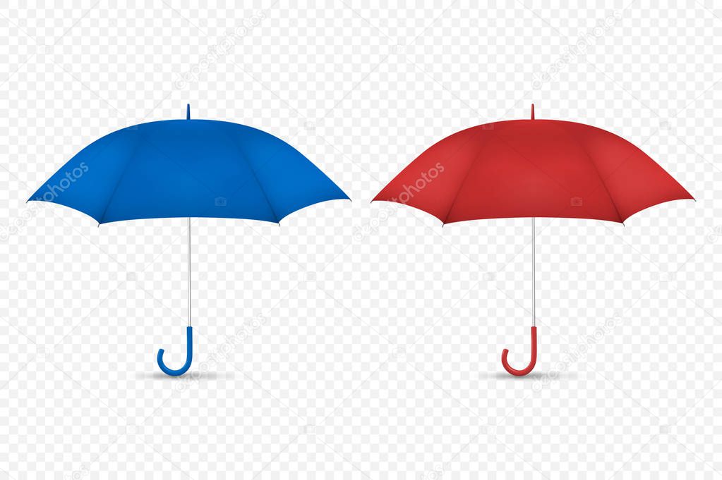 Vector 3d Realistic Render Blue and Red Blank Umbrella Icon Set Closeup Isolated on Transparent Background. Design Template of Opened Parasols for Mock-up, Branding, Advertise etc. Front View