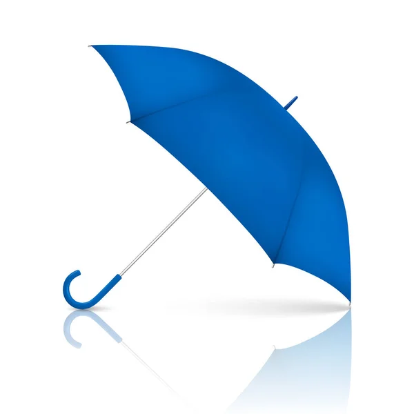 Icône de parapluie vierge bleue de rendu réaliste vectoriel 3d isolée sur fond blanc. Modèle de conception de parasol ouvert pour le maquillage, la marque, la publicité, etc. Vue de face — Image vectorielle