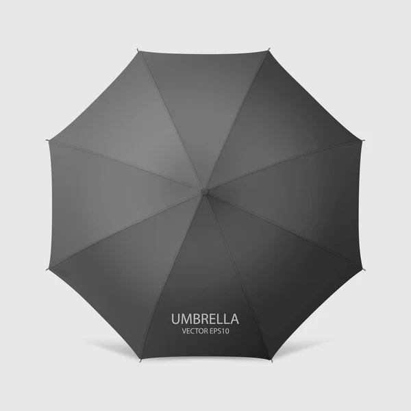 Vector 3D Realista Render Negro paraguas en blanco Icono de primer plano aislado sobre fondo blanco. Plantilla de diseño de sombrilla abierta para simulacro, marca, publicidad, etc. Vista superior — Vector de stock