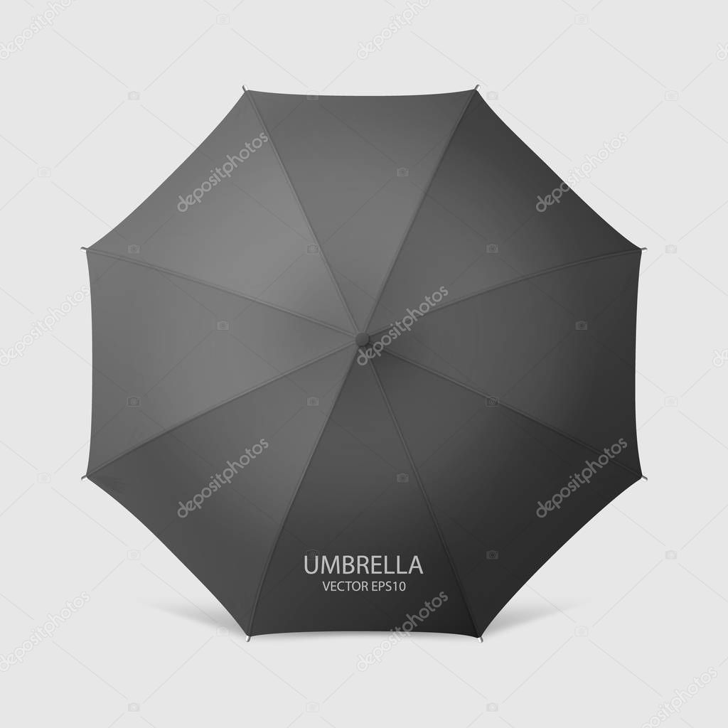 Vector 3d Realistic Render Black Blank Umbrella Icon Closeup Isolated on White Background. Design Template of Opened Parasol for Mock-up, Branding, Advertise etc. Top View