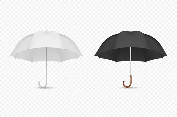 Vector 3d Realistic Render White and Black Blank Umbrella Icon Set Closeup Isolated on Transparent Background. Design Template of Opened Parasols for Mock-up, Branding, Advertise etc. Front View — Stock Vector