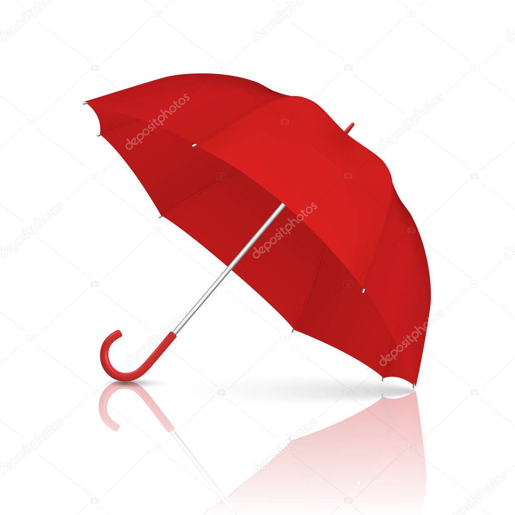 Vector 3d Realistic Render Red Blank Umbrella Icon Closeup Isolated on White Background. Design Template of Opened Parasol for Mock-up, Branding, Advertise etc. Front View