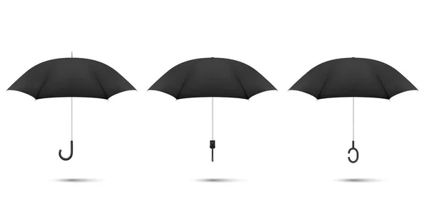 Vector 3d Realistic Render Black Blank Umbrella Icon Set Closeup Isolated on White Background. Design Template of Opened Parasols for Mock-up, Branding, Advertise etc. Top and Front View — Stock Vector