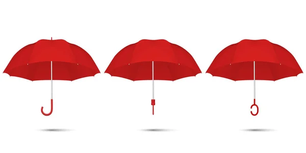 Vector 3d Realistic Render Red Blank Umbrella Icon Set Closeup Isolated on White Background. Design Template of Opened Parasols for Mock-up, Branding, Advertise etc. Top and Front View — Stock Vector