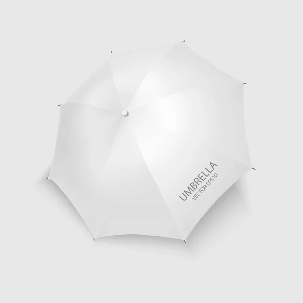 Icône de parapluie blanc blanc de rendu réaliste vectoriel 3d isolé sur fond blanc. Modèle de conception de parasol ouvert pour le maquillage, la marque, la publicité, etc. Vue du dessus — Image vectorielle