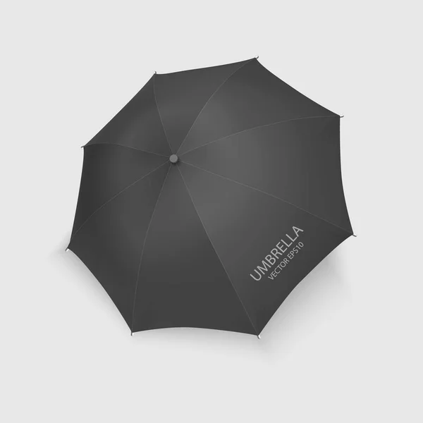 Vector 3D Realistic Render Black Blank Umbrella Icon Closeup Isolado no fundo branco. Modelo de Design de Parasol Aberto para Mock-up, Branding, Anuncie etc. Vista superior —  Vetores de Stock