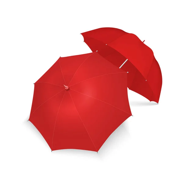 Vector 3d Realistic Render Red Blank Umbrella Icon Set Closeup Isolated on White Background. Design Template of Opened Parasols for Mock-up, Branding, Advertise etc. Top and Front View — Stock Vector