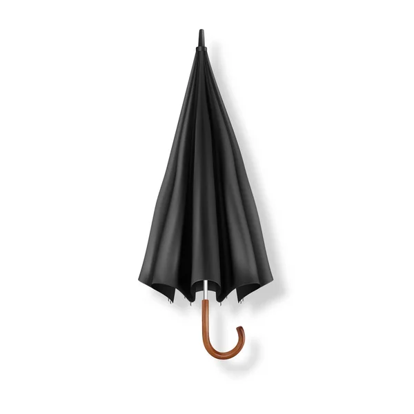 Vektoros 3D reális Render fekete üres Umbrella ikon closeup izolált fehér háttér. Design sablon zárt napernyő a modell-, branding, Hirdessen stb. Elülső nézet — Stock Vector