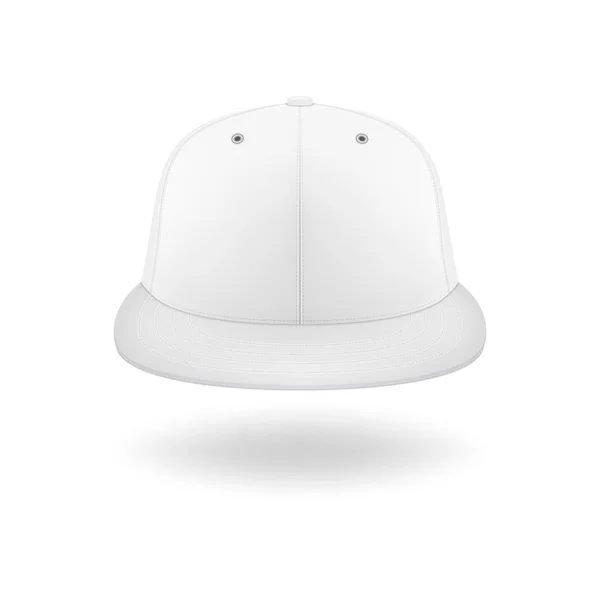 ベクトル3Dリアルレンダリングホワイトブランク野球スナップバックキャップアイコンクローズアップは、白い背景に分離されています。モックアップ、ブランディング、広告用のデザインテンプレート。正面図 — ストックベクタ