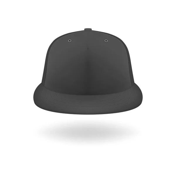 Vektor 3D realistisch rendern schwarze leere Baseball-Schnappschuss-Cap-Symbol Nahaufnahme isoliert auf weißem Hintergrund. Design-Vorlage für Mock-up, Branding, Werbung. Frontansicht — Stockvektor