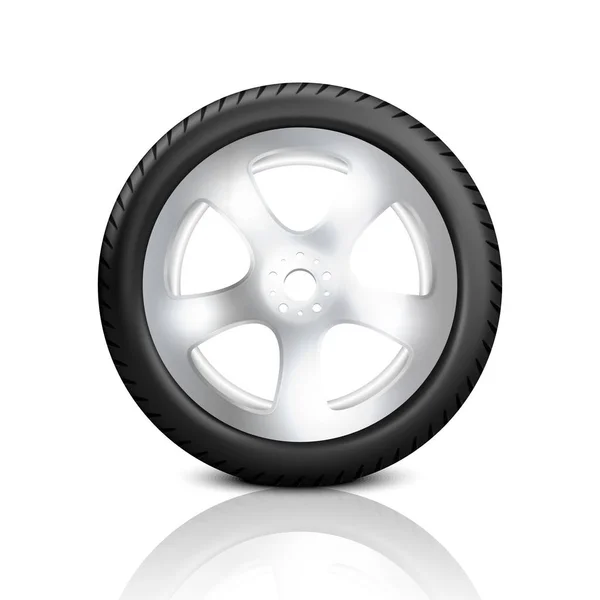 Vector 3D Realistic Render Car Wheel Icon Closeup Isolado no fundo branco. Modelo de design de pneus novos com jantes de liga Vista frontal — Vetor de Stock