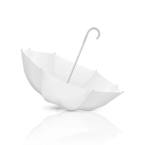 Vektor 3D realistisch rendern weißen leeren Regenschirm Symbol auf den Kopf gestellt Nahaufnahme isoliert auf weißem Hintergrund. Design-Vorlage des geöffneten Sonnenschirms für Mock-up, Branding, Werbung usw. Frontansicht — Stockvektor
