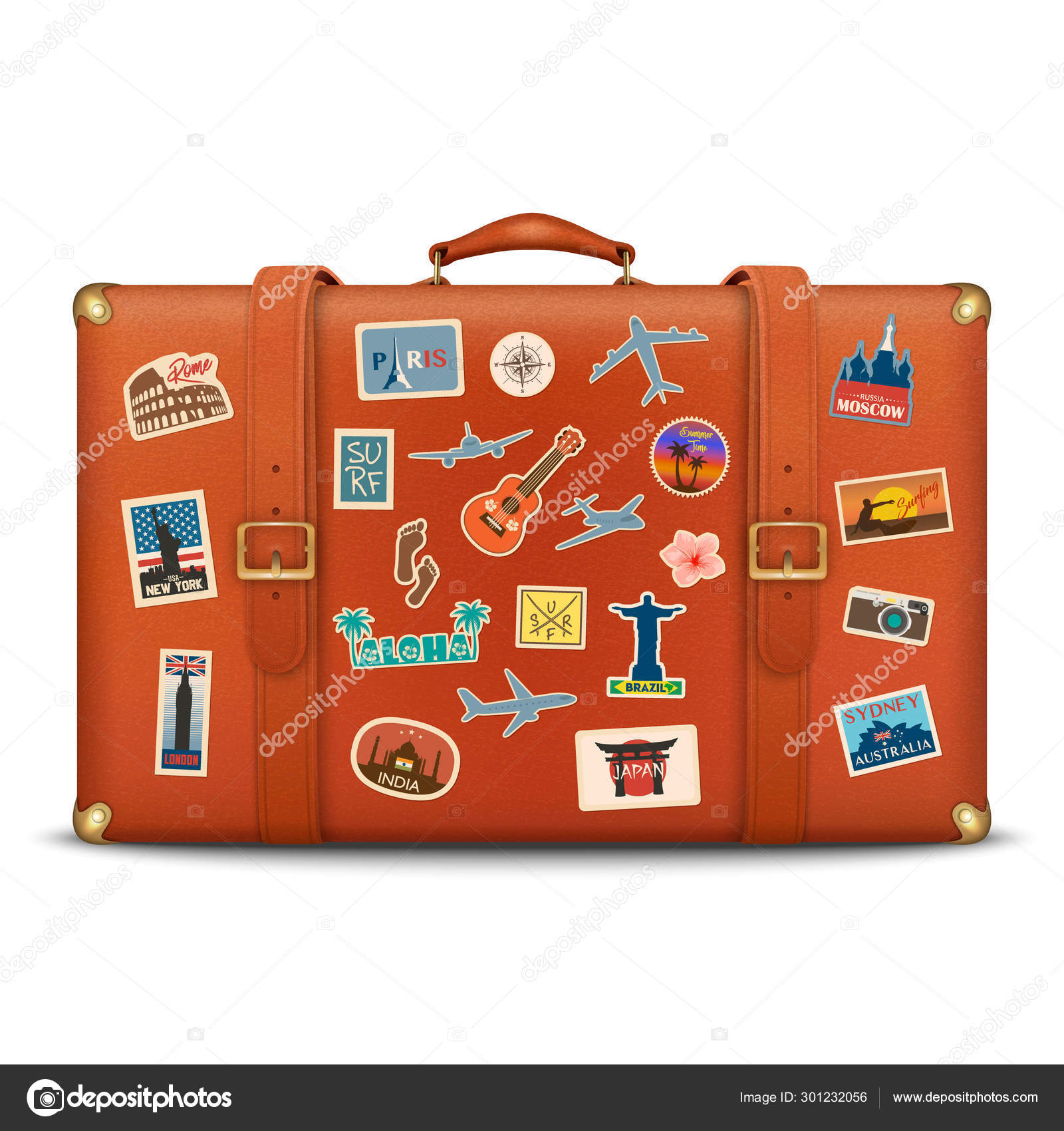 vintage suitcase with travel stickers