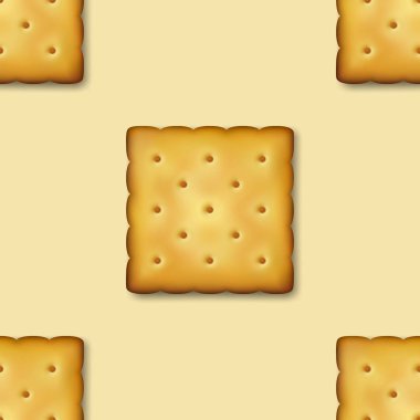 Gerçekçi Vektör 3d Kare Lezzetli Çerezler Rustik, Kraker, Bisküvi ile Dikişsiz Desen. Tasarım Şablon tatlı çerez, Nefis Kraker, Kahvaltı Snack. Duvar Kağıdı, Ambalaj, Tekstil Için Baskı
