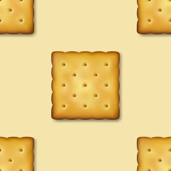 Naadloos patroon met realistische vector 3D vierkante heerlijke koekjes rustiek, cracker, biscuit. Ontwerpsjabloon van zoete koekjes, lekkere crackers, Ontbijt snack. Behang, verpakking, afdrukken voor textiel — Stockvector