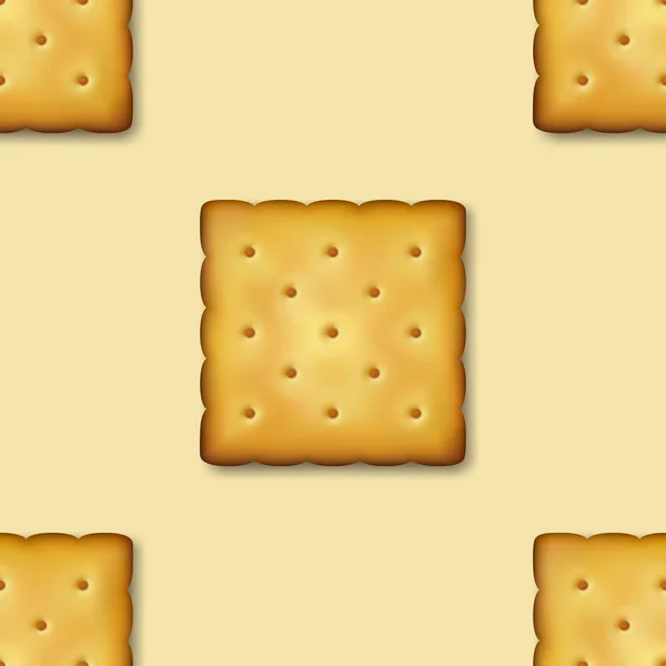 Bezszwowy wzór z realistycznym Vector 3D Square pyszne ciasteczka rustykalne, Cracker, herbatniki. Szablon projektu Sweet cookie, pyszne krakersy, Breakfast Snack. Tapeta, opakowanie, druk tekstylny — Wektor stockowy