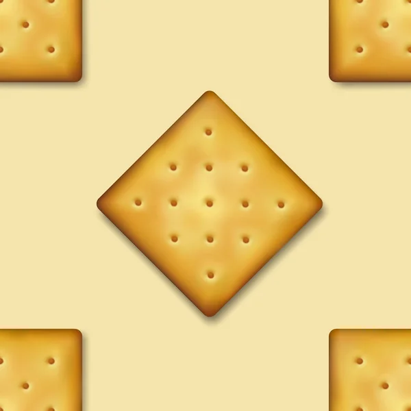 Seamless Pattern with Realistic Vector 3d Square Delicious Cookies Rustic, Cracker, Biscuit. Design Template of Sweet Cookie, Yummy Crackers, Breakfast Snack. Wallpaper, Packaging, Print for Textile — Stock Vector