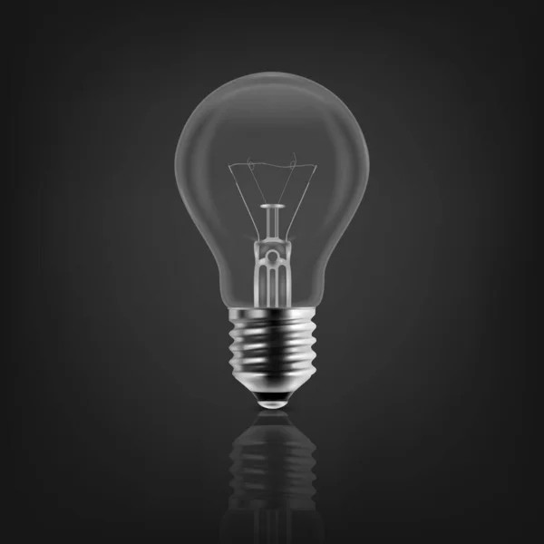 Vektor 3d realistisch aus Glühbirnen-Symbol Nahaufnahme isoliert auf weißem Hintergrund mit Reflexion. Glühende Glühbirnen. Kreativität Idee, unternehmerisches Innovationskonzept — Stockvektor