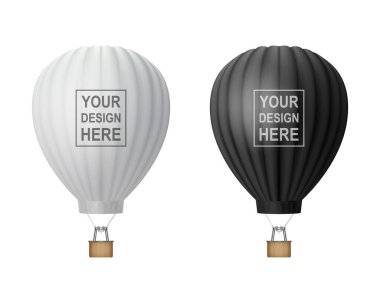 Vektör 3d Gerçekçi Sıcak Hava Balonu Simgesi Beyaz Arkaplanda İzole Edildi. Mockup için tasarım şablonu, markalaşma. Yaz Tatili, Seyahat, Turizm, Seyahat Konsepti İçin Boş Havacılık