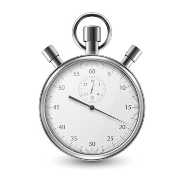 Gerçekçi Gümüş Çelik Klasik Durak Saati Simgesi Beyaz Arkaplan 'da izole edildi. Dizayn Şablonu 'nu durdur. Yarışmalardaki spor zamanlayıcısı. Başla, Bitir, Zaman Yönetimi. Stock Vektör İllüstrasyonu