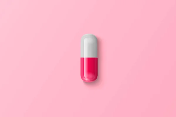 Vector Realistic 3d Pink, White Medical Pill Closeup Isolated on Pink Background. Design Template for Graphics, Banners. Female Health Concept. Women s Health Care, Vitamins and Supplements. Top View — Stock Vector