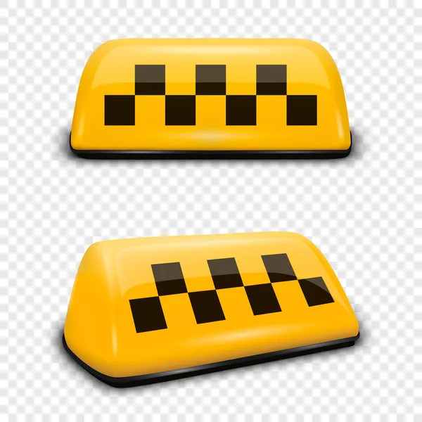 矢量3D现实的黄色法国出租车标志图标设置闭塞的透明背景。出租车服务设计模板，Mockup 。前视图和侧视图 — 图库矢量图片