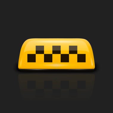 Vektör 3d Gerçekçi Fransız Taksi İmza Simgesi Siyah Arkaplanda Yansıma Kapanışı İzole Edildi. Taksi Hizmetleri için tasarım şablonu, Mockup. Ön Görünüm